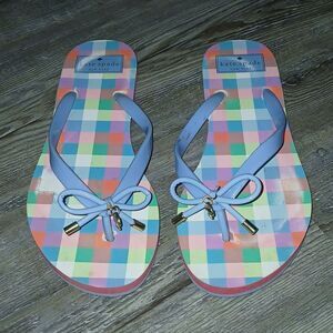Kate Spade color blocked blue bow flip flops sandals  Sz 7-8 EUC